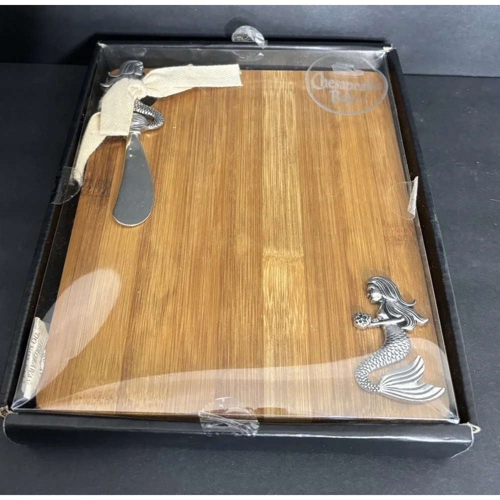 Chesapeake Bay Ltd Bamboo Mermaid Cheese Board Cutting Board with Spreader NEW